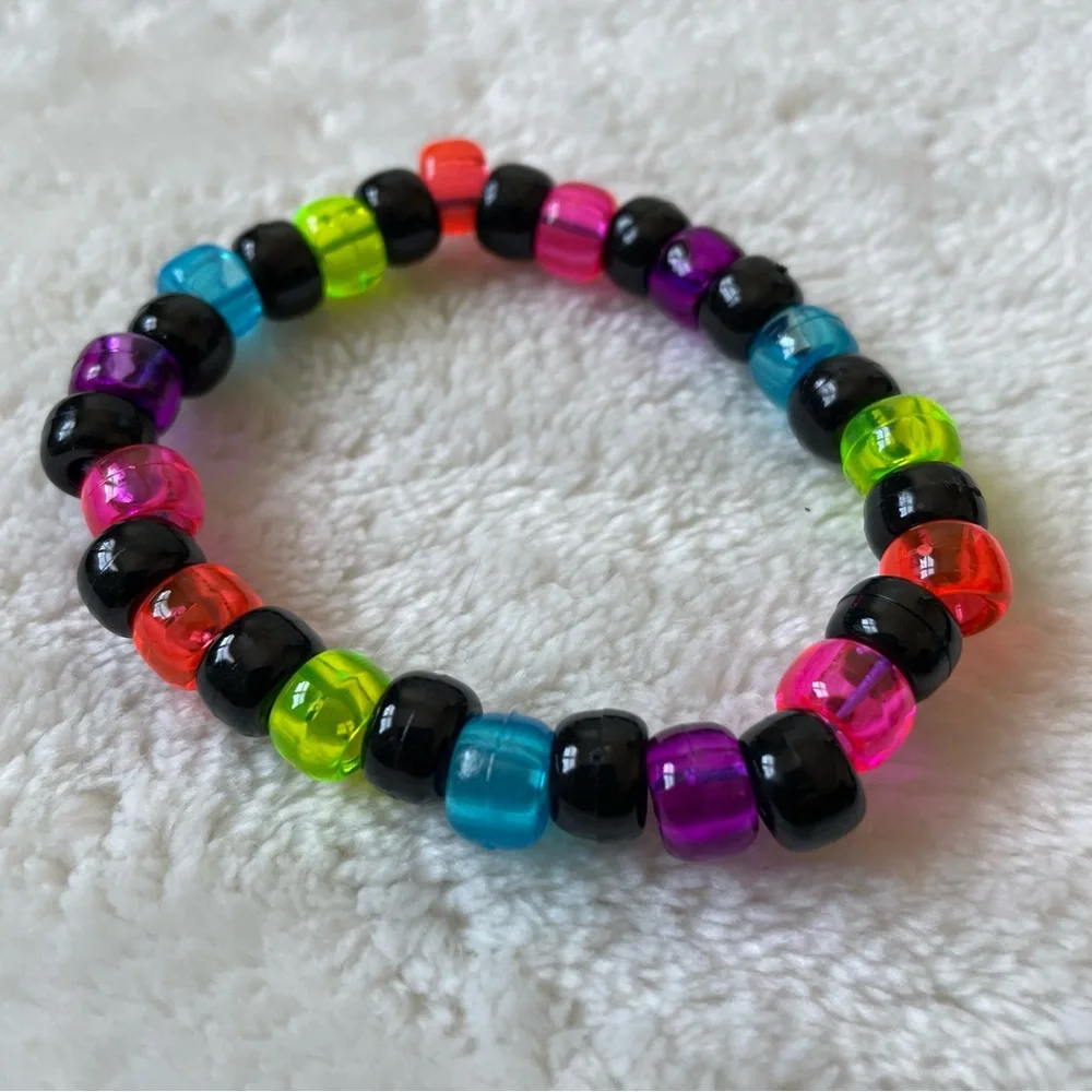 Set of Five (5) Black Neon Rainbow Pastel Kandi Bead Bracelets - Picture 3 of 6